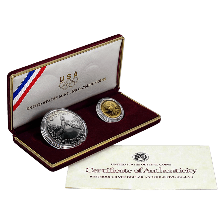 1988 U.S. Olympic Silver Dollar and Gold Five Dollar Coin Set