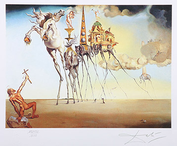 Dali surrealism art with man with cross
