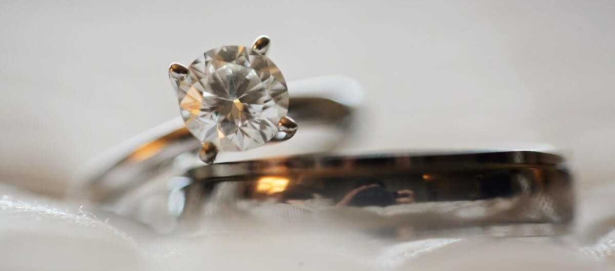 Close-Up Photo of Diamond-Stud Silver Coated Ring
